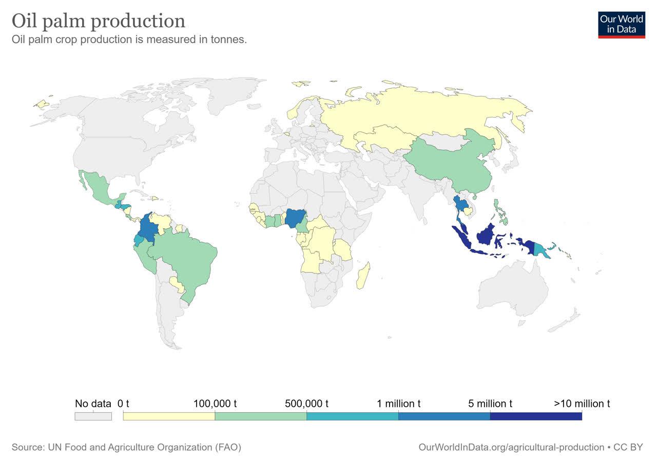 میزان تولید جهانی نخل روغنی در 2018 