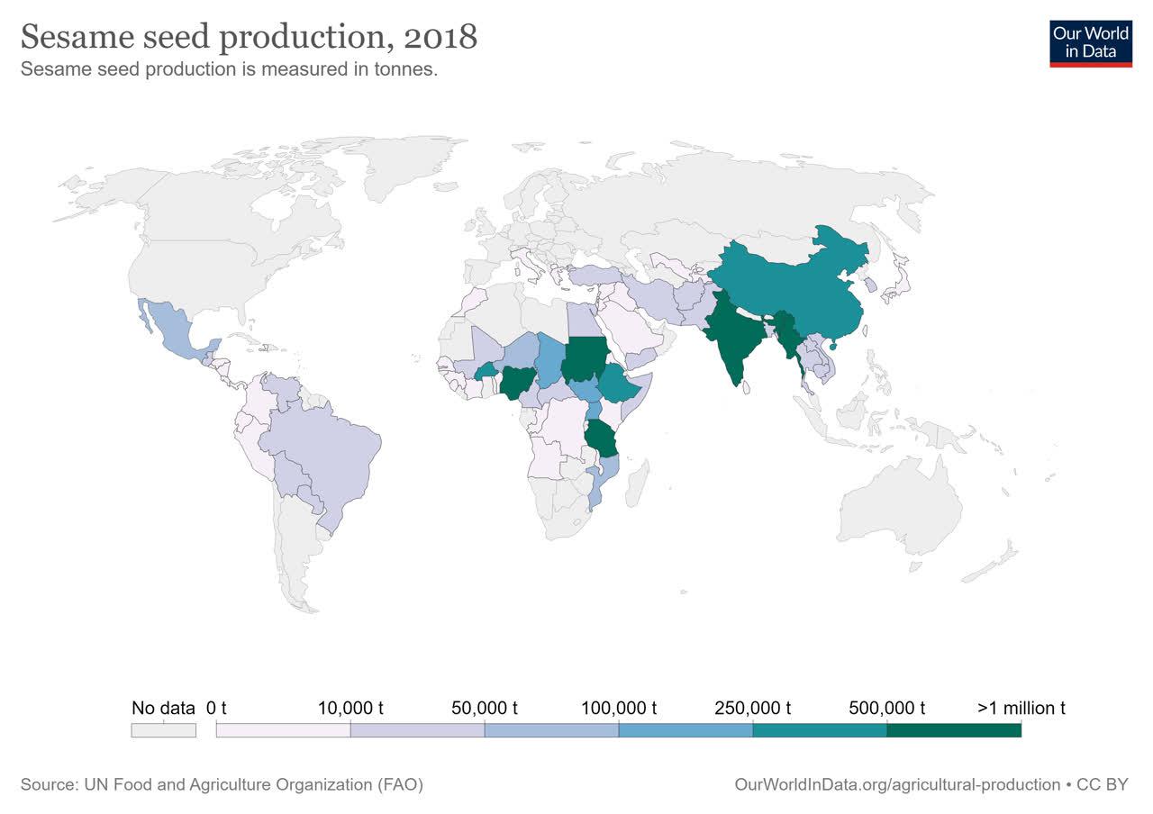 میزان تولید جهانی کنجد در 2018